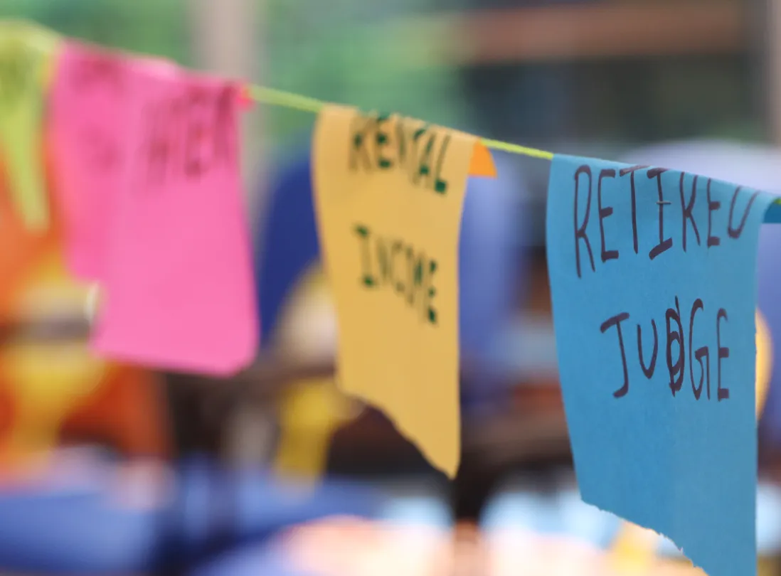 Sticky note board with ideas and tasks